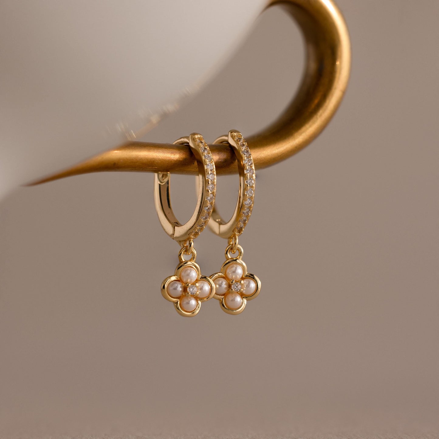 Pave Pearl Flower Earrings Margot