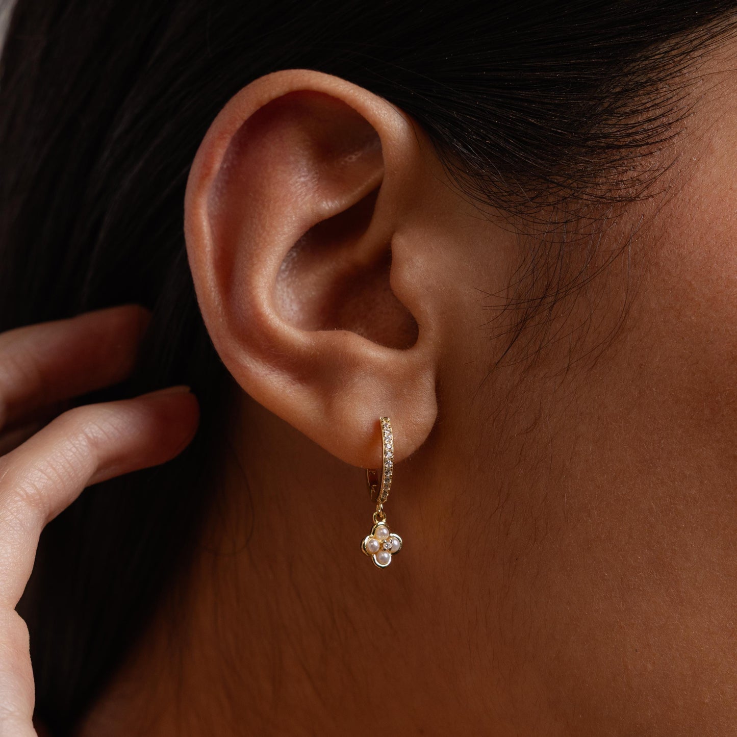 Pave Pearl Flower Earrings Margot