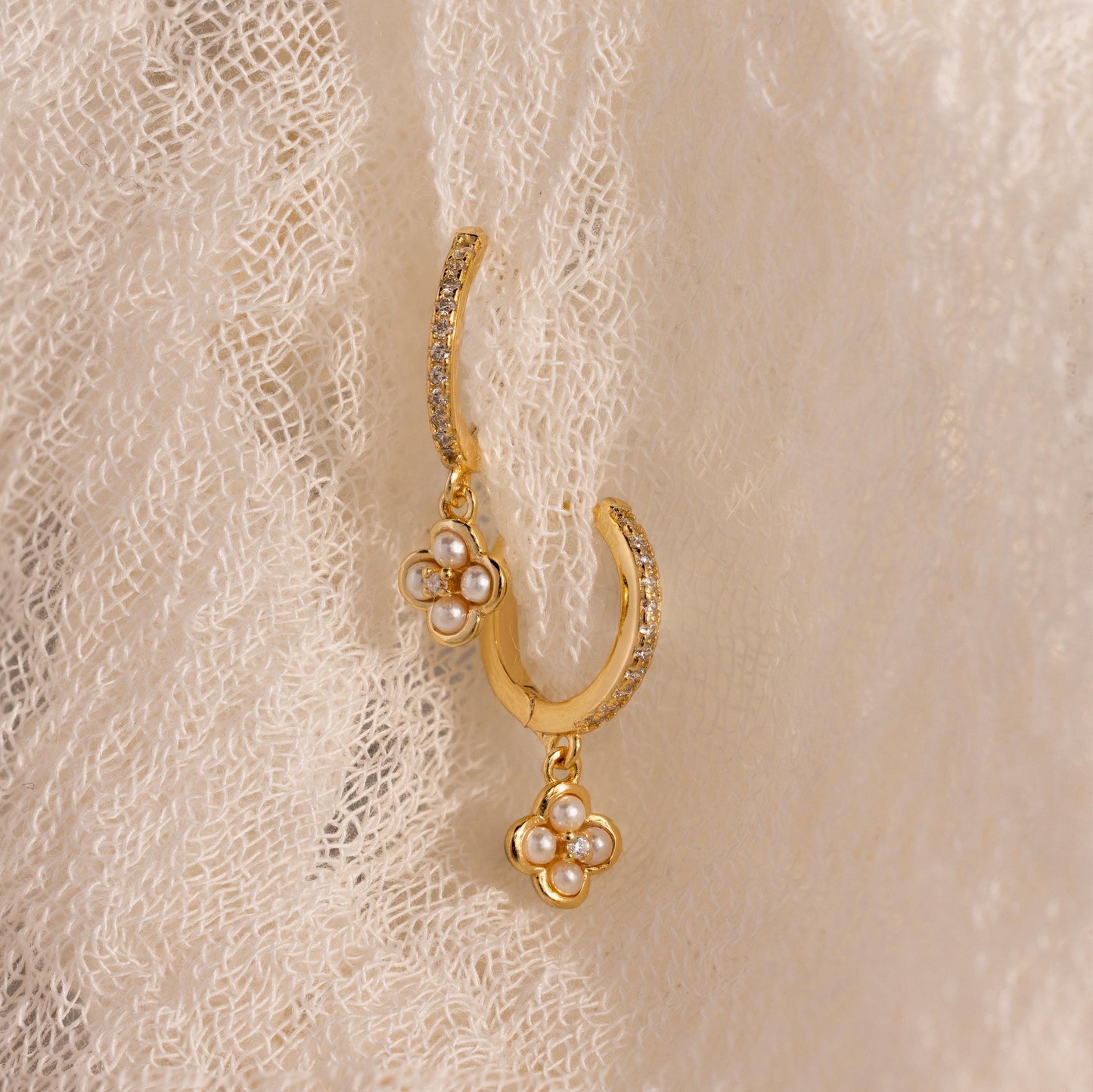 Pave Pearl Flower Earrings Margot