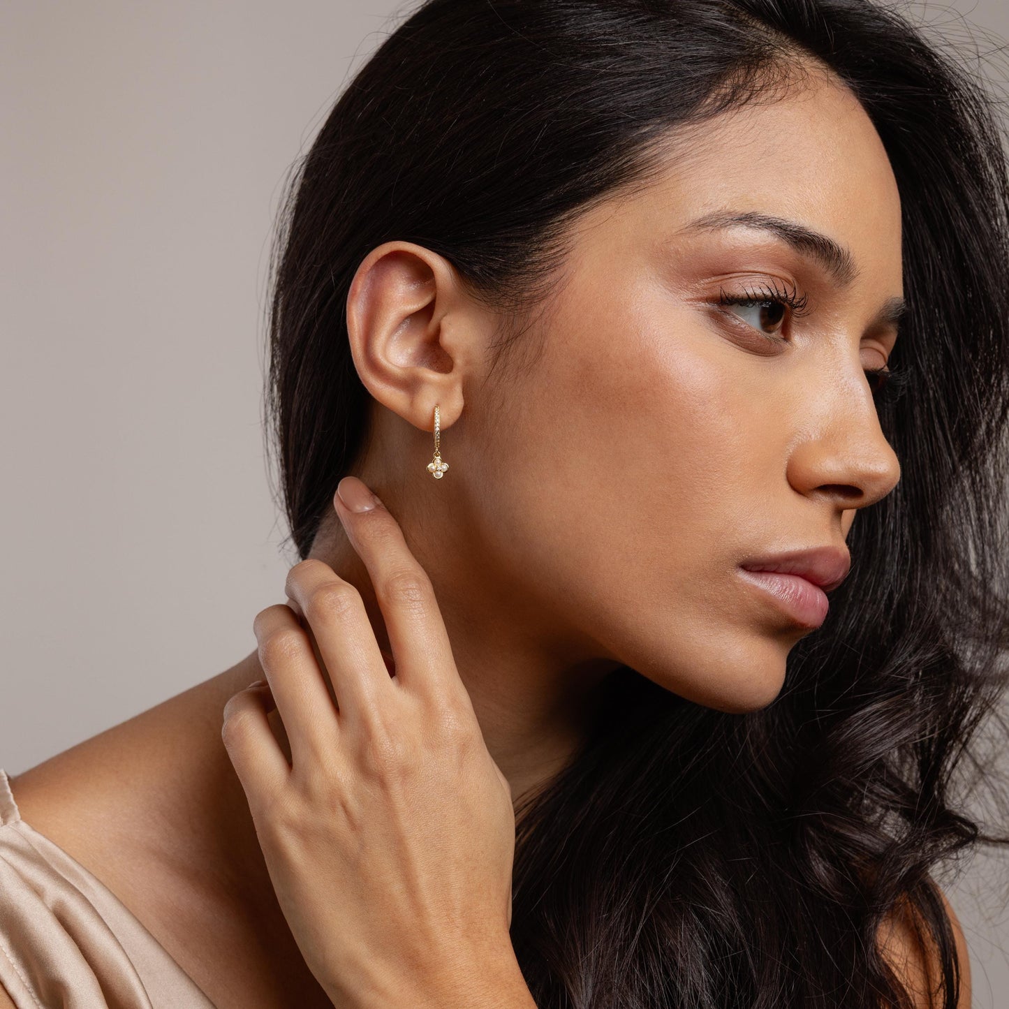Pave Pearl Flower Earrings Margot