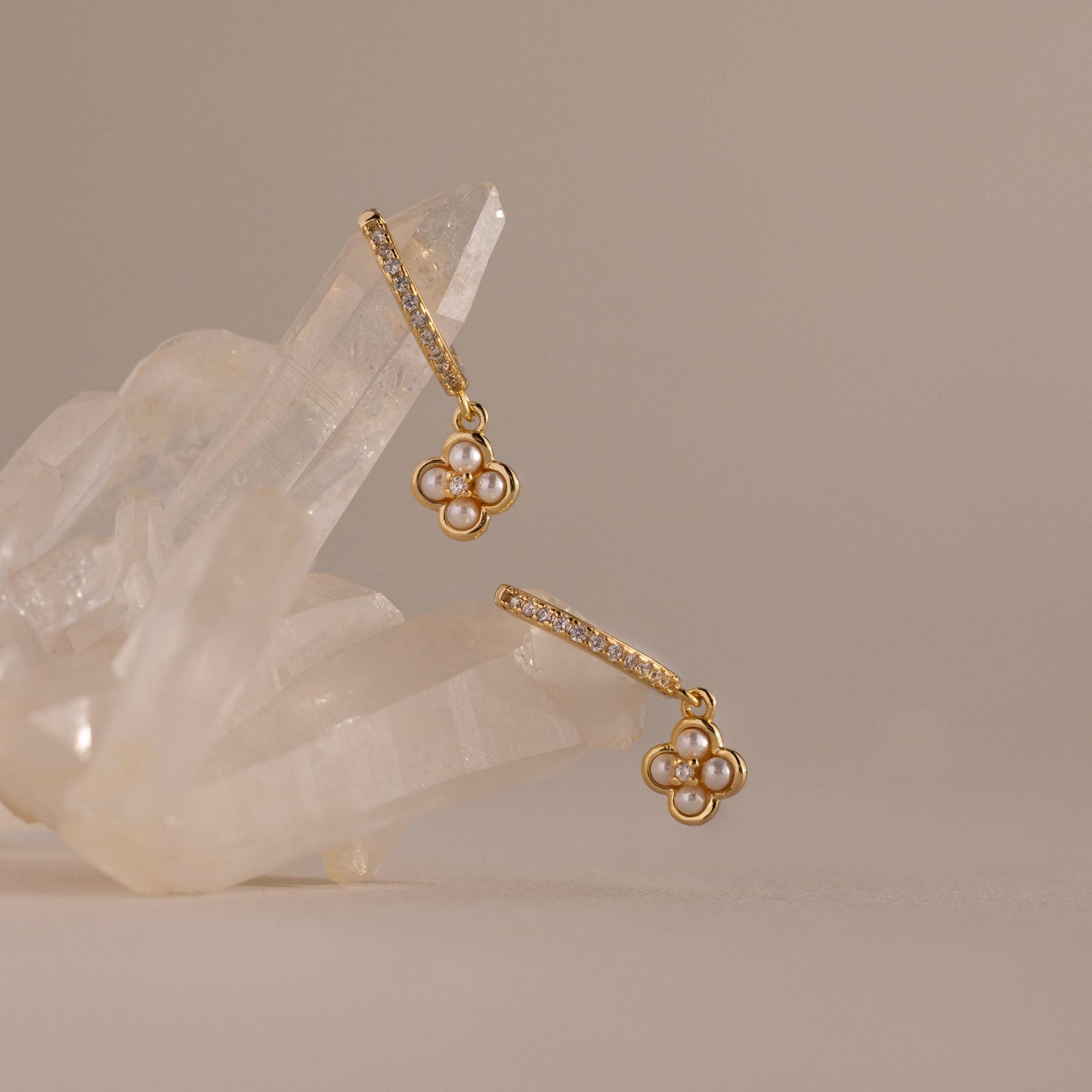 Pave Pearl Flower Earrings Margot