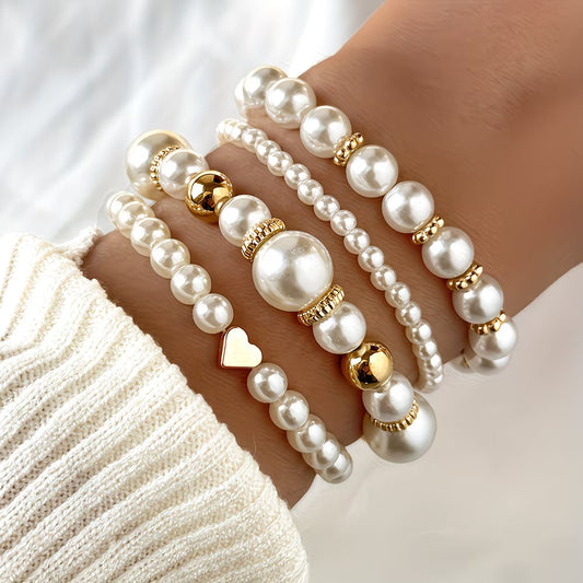 Pearl Stacking Bracelets Set Silver Margot