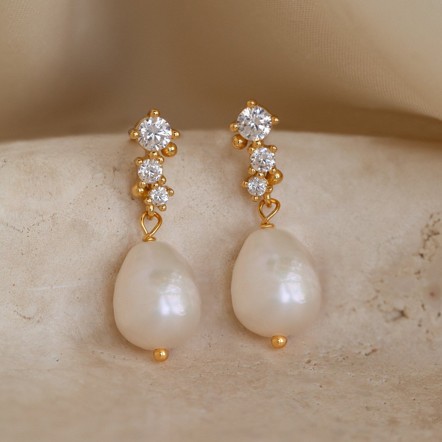 Pearl and Diamond Drop Earrings Margot