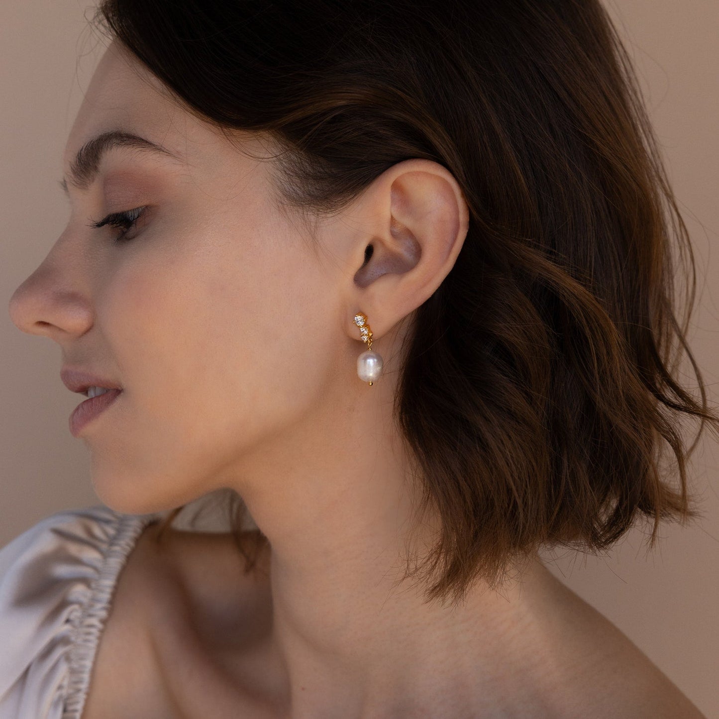 Pearl and Diamond Drop Earrings Margot