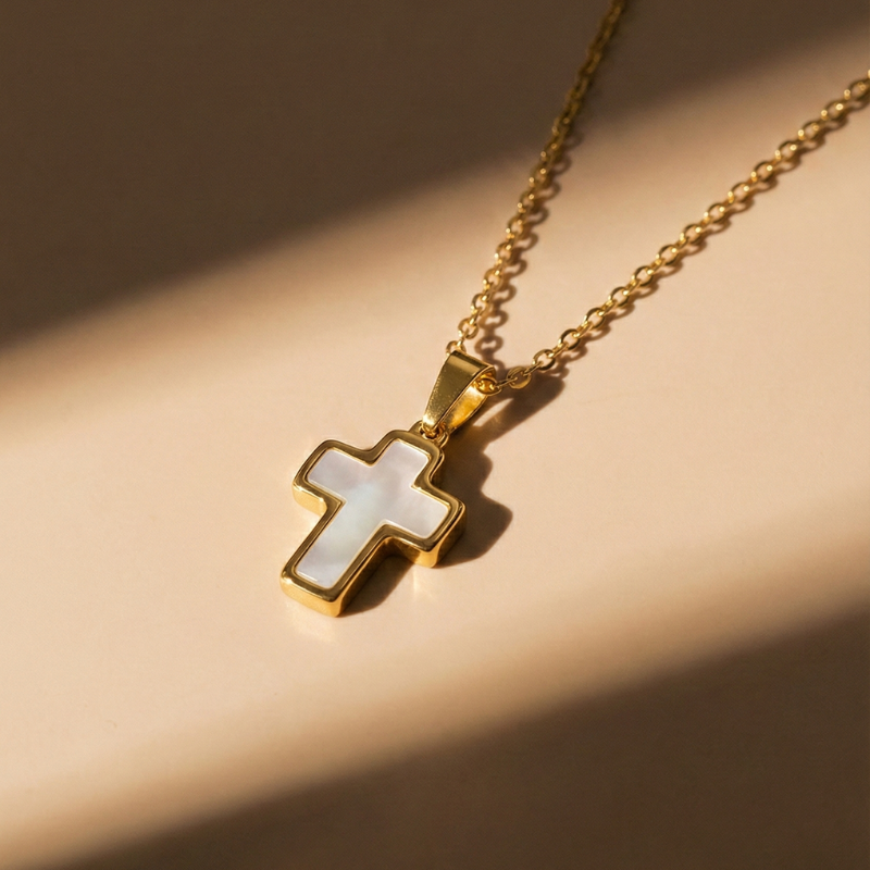 Pearly Gold Cross Necklace Margot