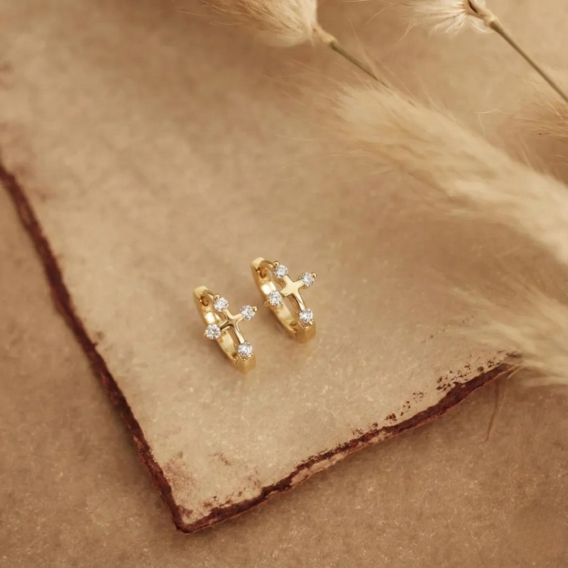 Polished Gold Cross Earrings Margot