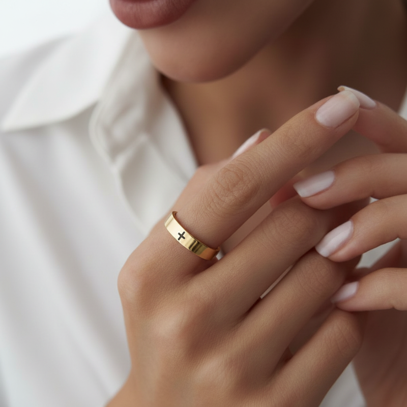 Polished Gold Cross Ring Margot