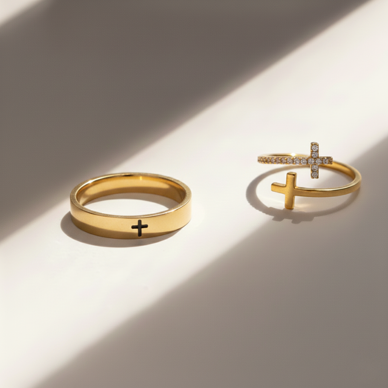 Polished Gold Cross Ring Margot