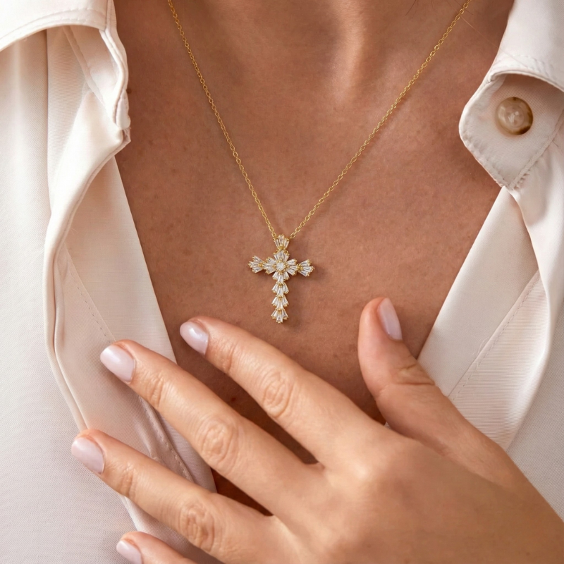 Radiant Gold Cross Necklace Margot