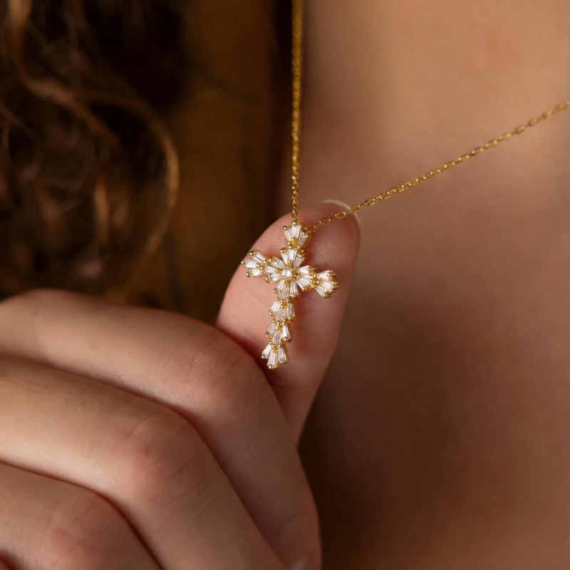 Radiant Gold Cross Necklace Margot