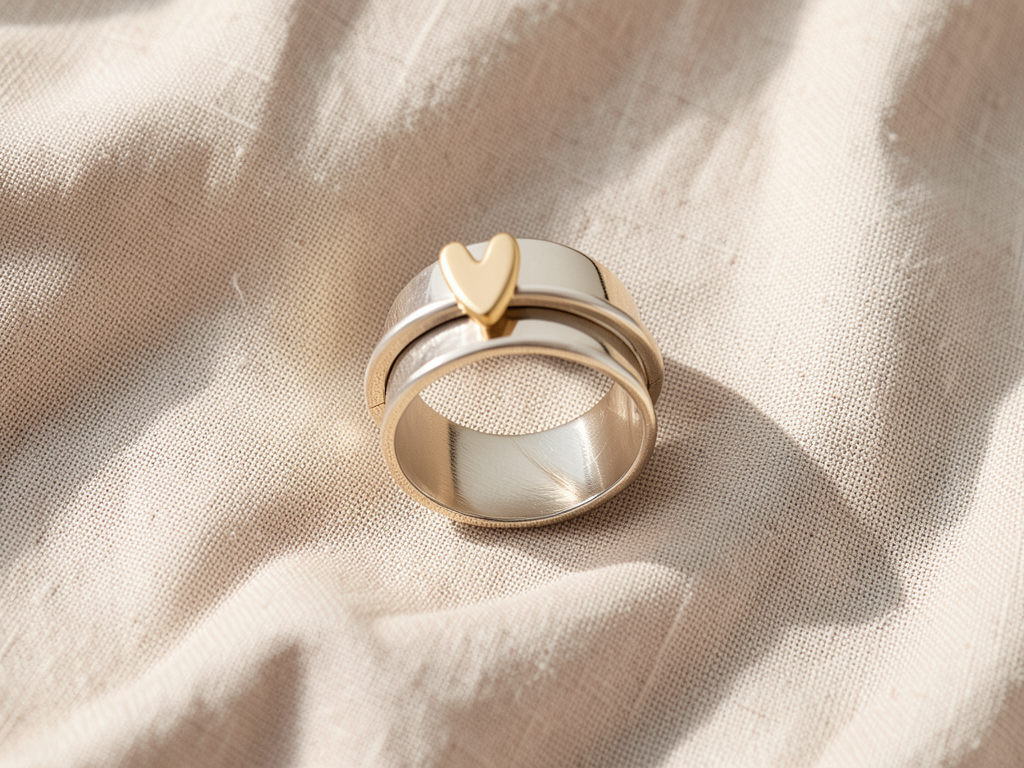 Silver Ring with Gold Heart Design Margot