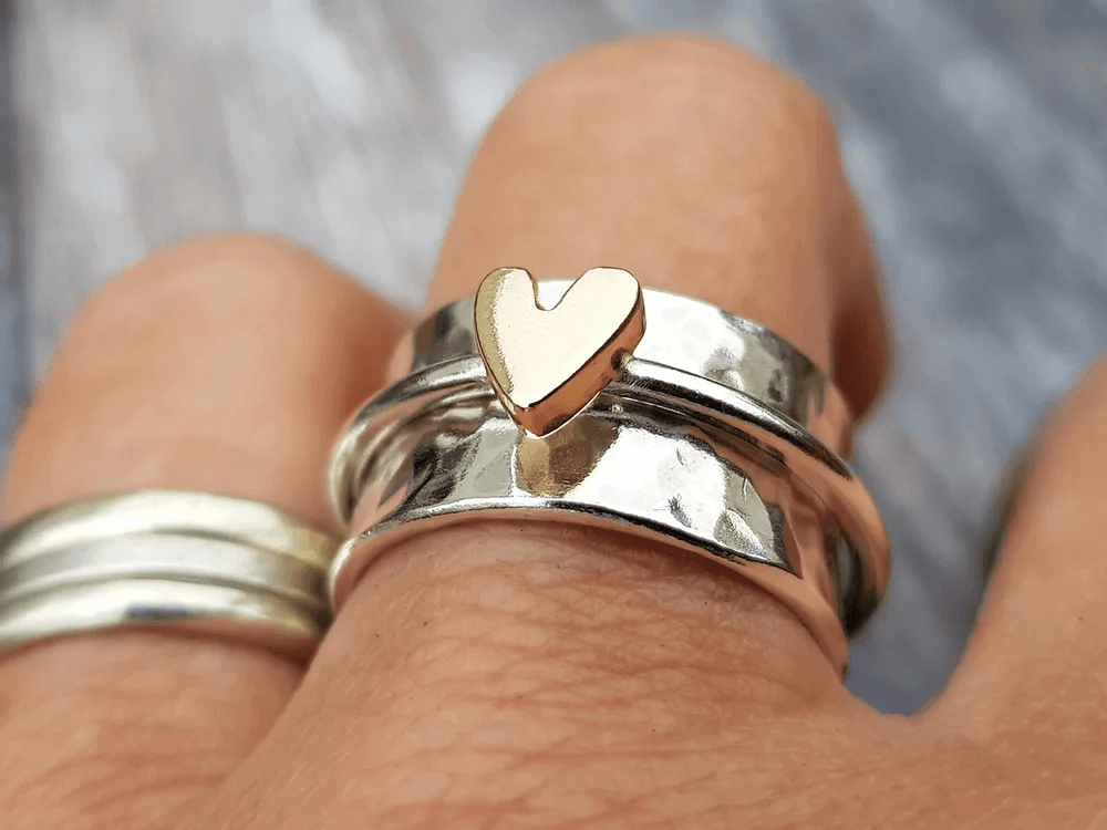 Silver Ring with Gold Heart Design Margot