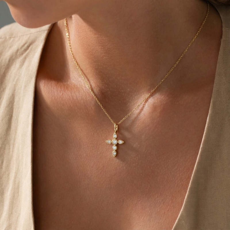 Sparkling Gold Cross Necklace Margot