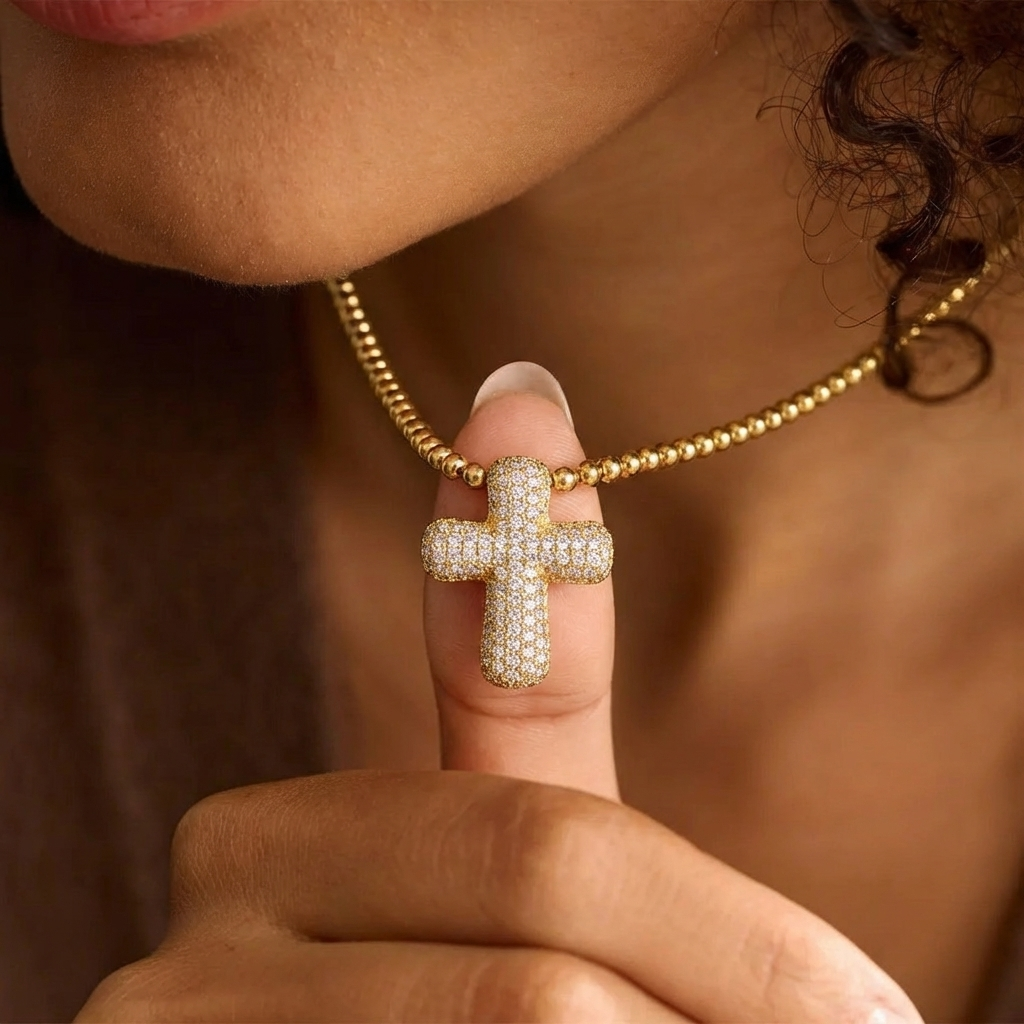 Sparkling Gold Cross Necklace Margot