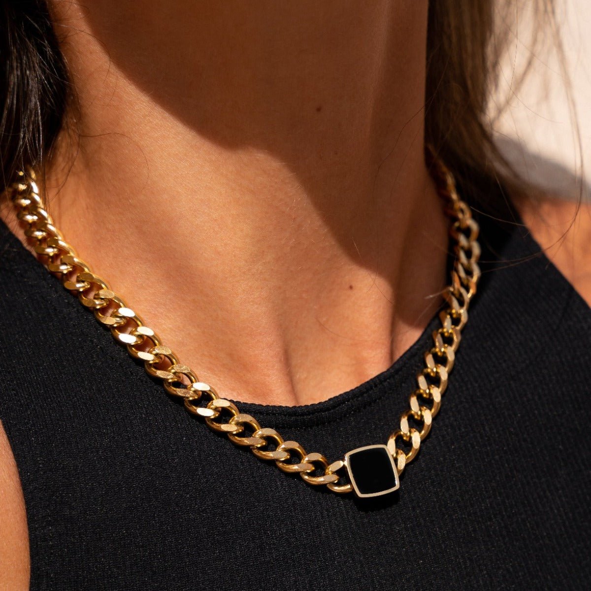 Square Onyx Gold Necklace Margot