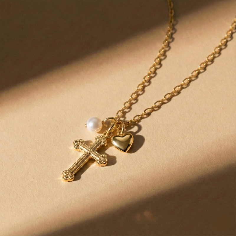 Triple Charm Gold Necklace Margot