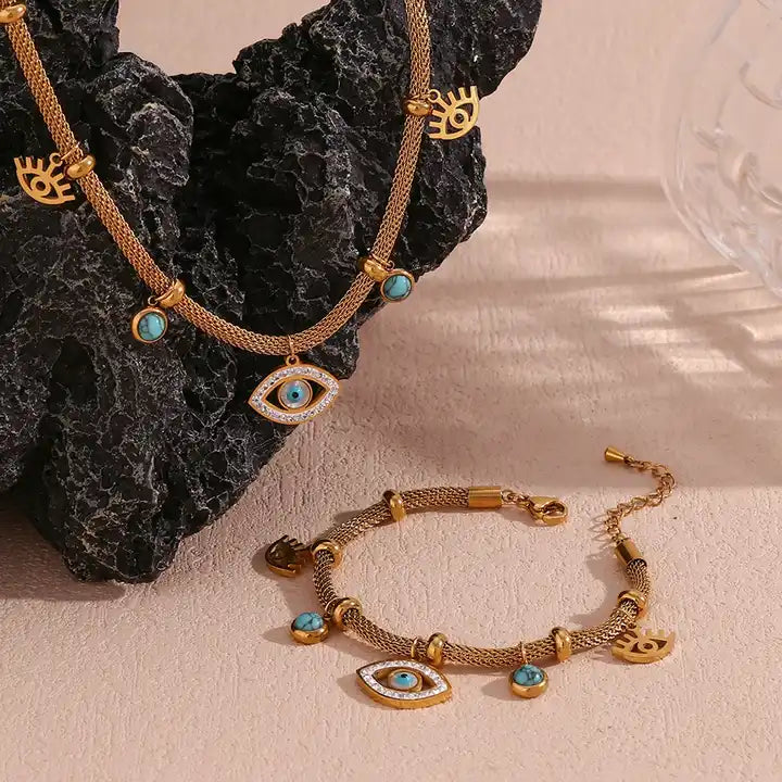 Turquoise Evil Eye Necklace Set Margot
