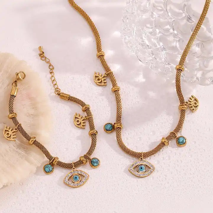 Turquoise Evil Eye Necklace Set Margot