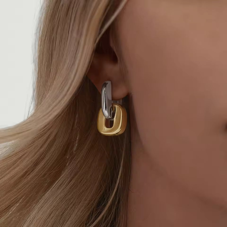 Two-Tone Oval Steel Earrings Margot