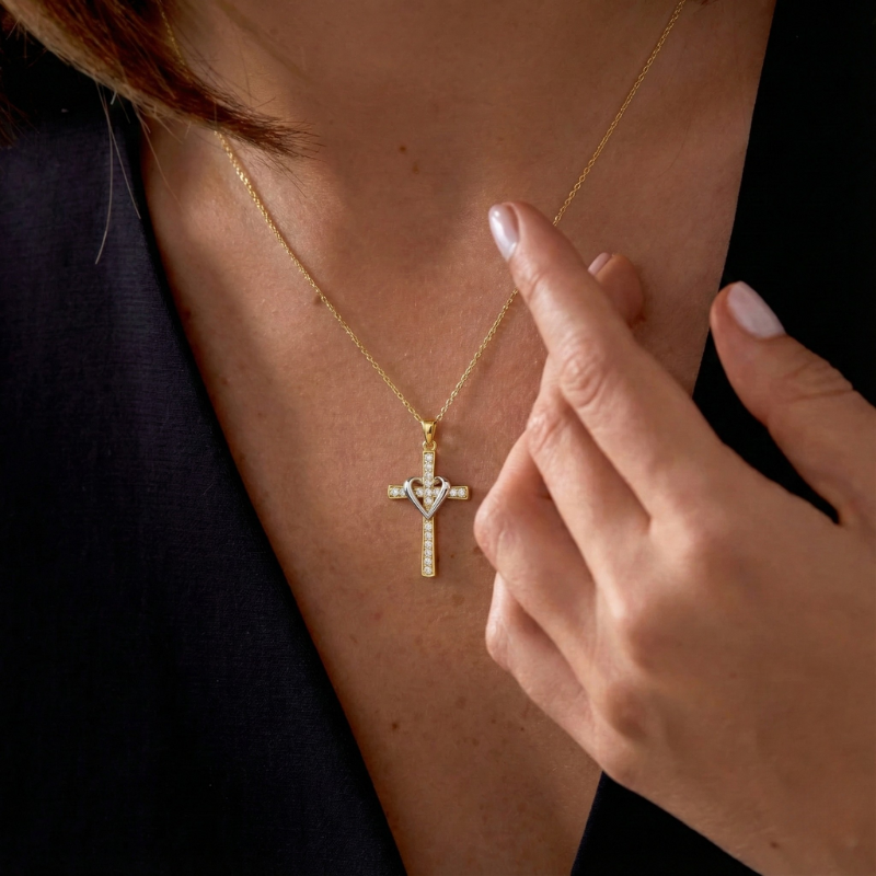 Two Tone Gold Cross Necklace Margot