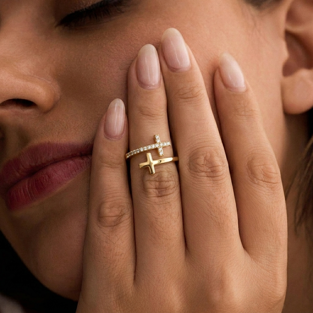 Wrapped Cross Gold Ring Margot