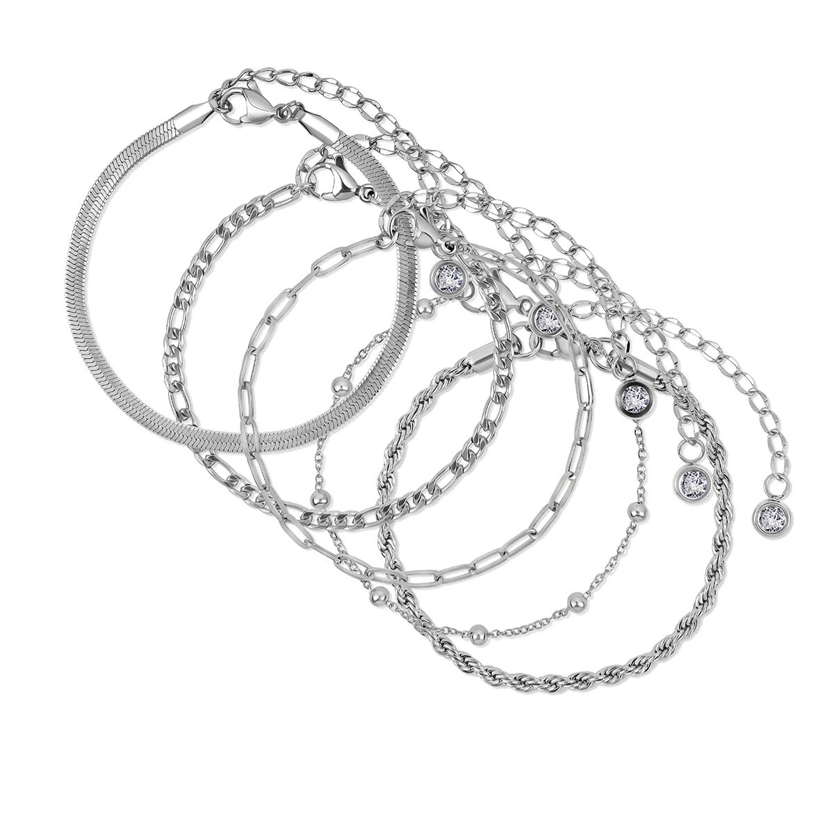 Zirconia Chain Bracelets Set Silver Margot